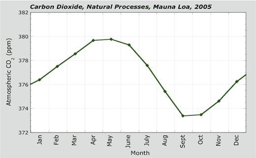 carbon dioxide, natural processes, Mauna Loa, 2005