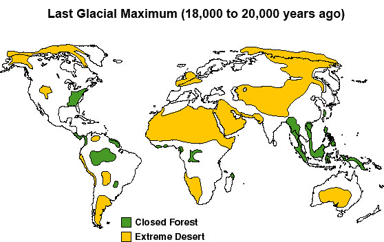 Last glacial maximum (18,000 to 20,000 years ago)
